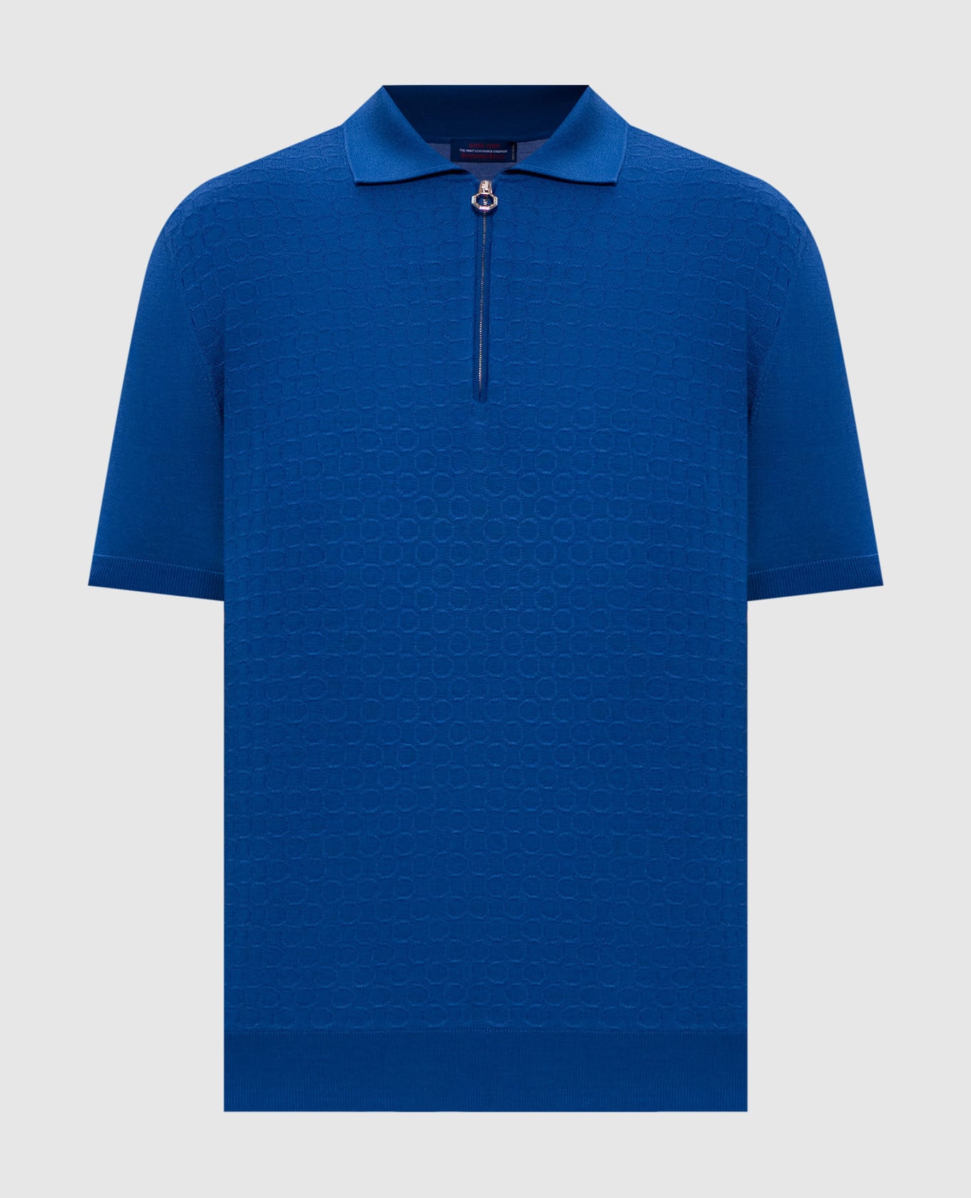 Синее поло из шерсти, кашемира и шелка в узор