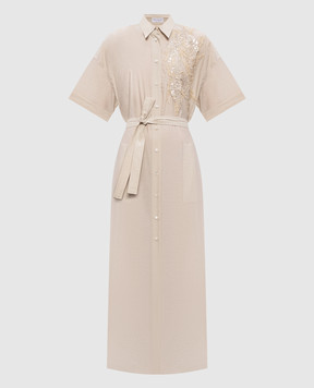 Brunello Cucinelli Сукня-сорочка кольору айворі з вишивкою та паєтками M0F79AHD91