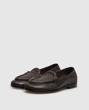 Bottega Veneta Темно-коричневые кожаные лоферы Intrecciato 876126VBSDO
