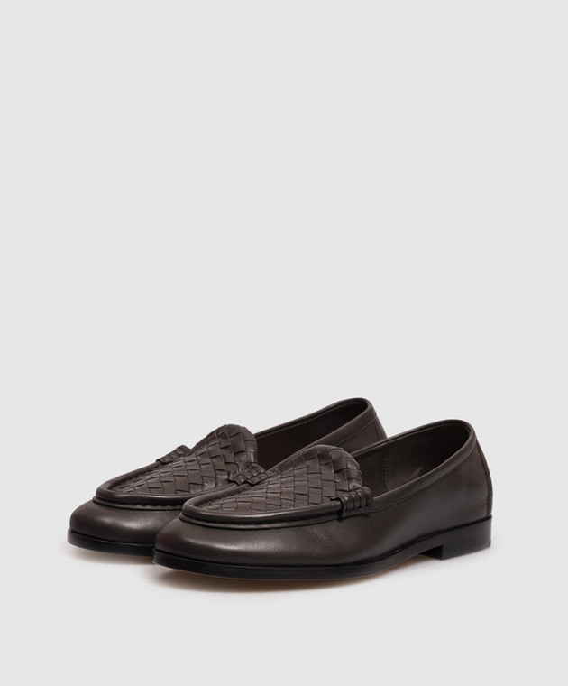Bottega Veneta Темно-коричневі шкіряні лофери Intrecciato 876126VBSDO зображення 2