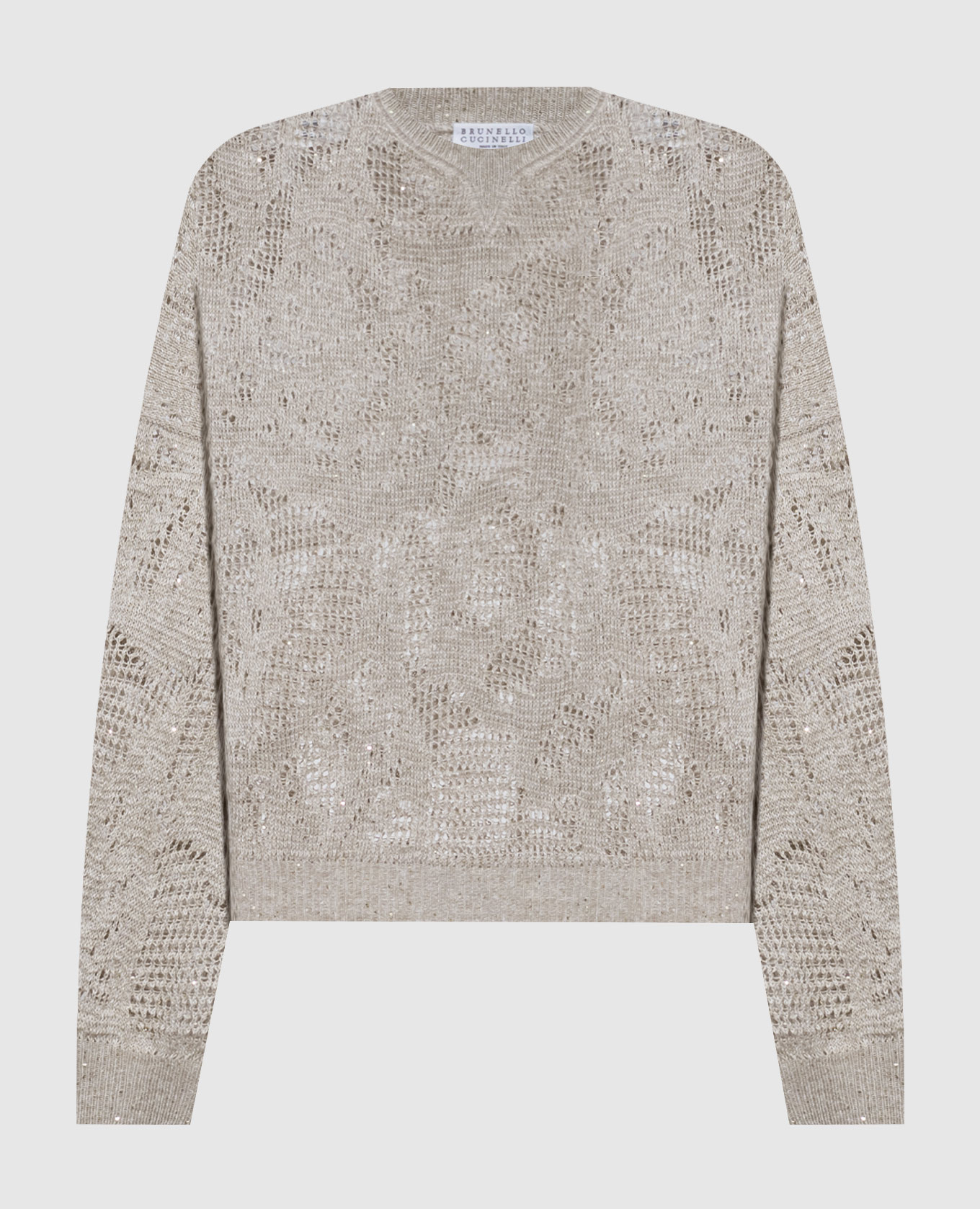 

Бежевый ажурный джемпер с пайетками, Джемпера