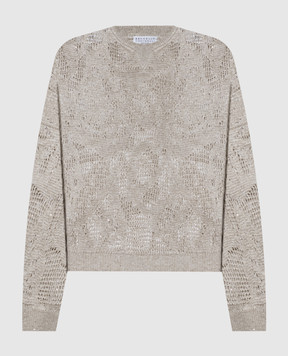 Brunello Cucinelli Бежевий ажурний джемпер з паєтками MDT771000