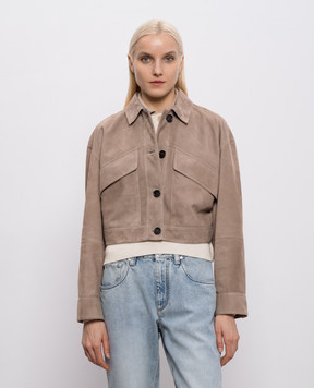 Brunello Cucinelli Коричневая замшевая куртка с цепочкой MPCAI7802