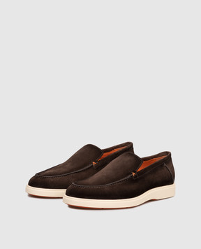 Santoni Коричневые замшевые лоферы с фактурным логотипом MGDG17824TICBGEX