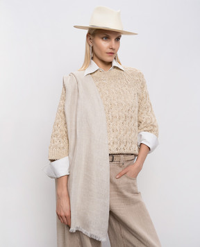 Brunello Cucinelli Бежевий палантин з льоном з люрексом MSCDAGL67