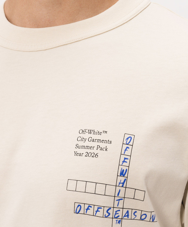 Off-White Бежевая футболка с принтом Connect Dots 44MAA16MF26J00U изображение 5