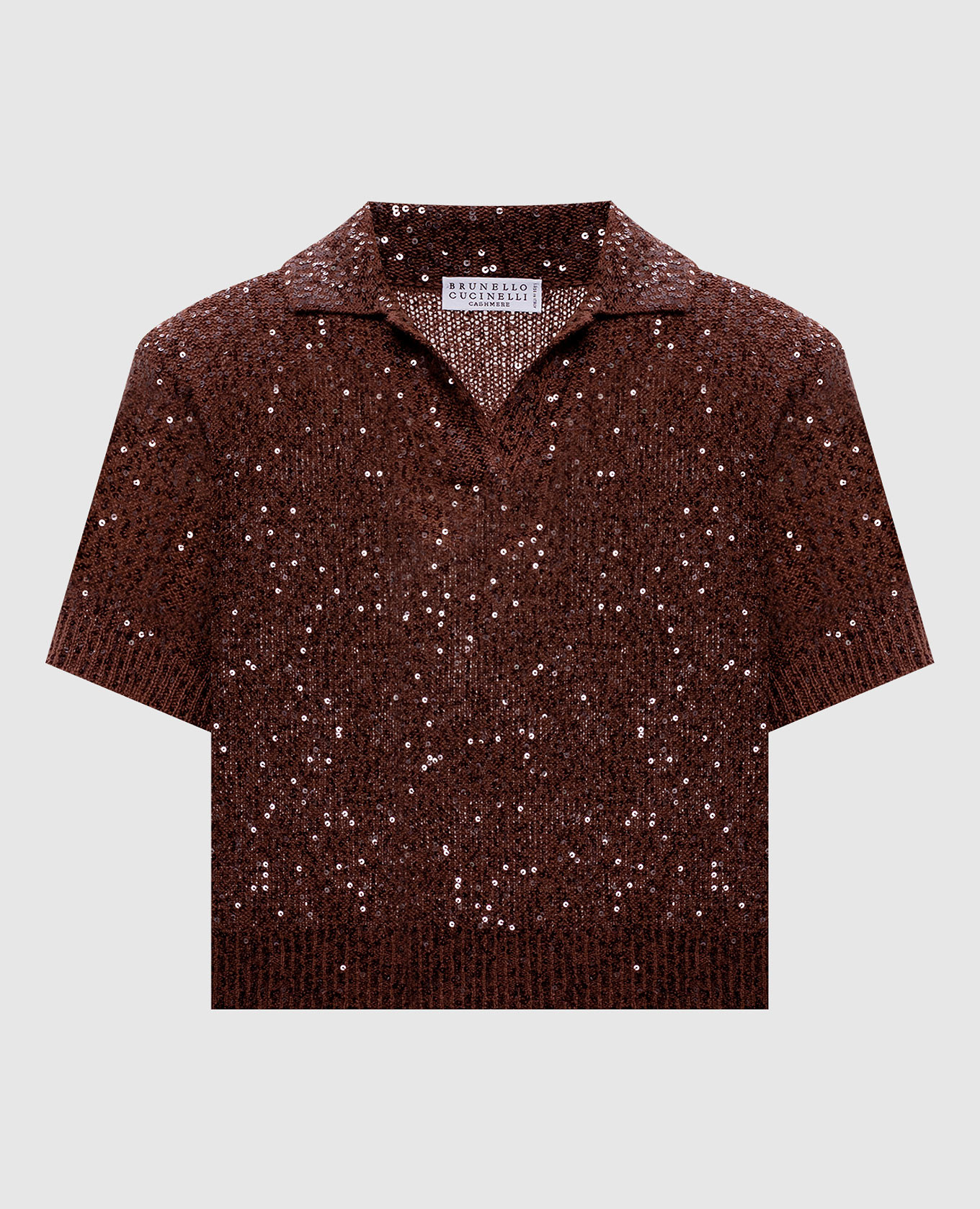 

Коричневый топ из льна, кашемира и шелка в пайетке, Топы