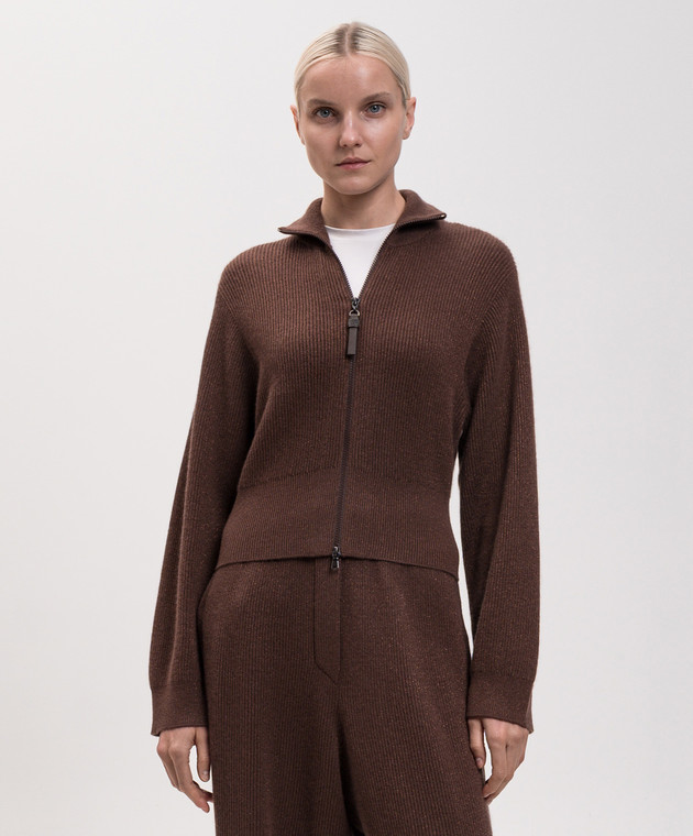 Brunello Cucinelli Коричневий кардиган з кашеміром з люрексом M1E224716P зображення 3