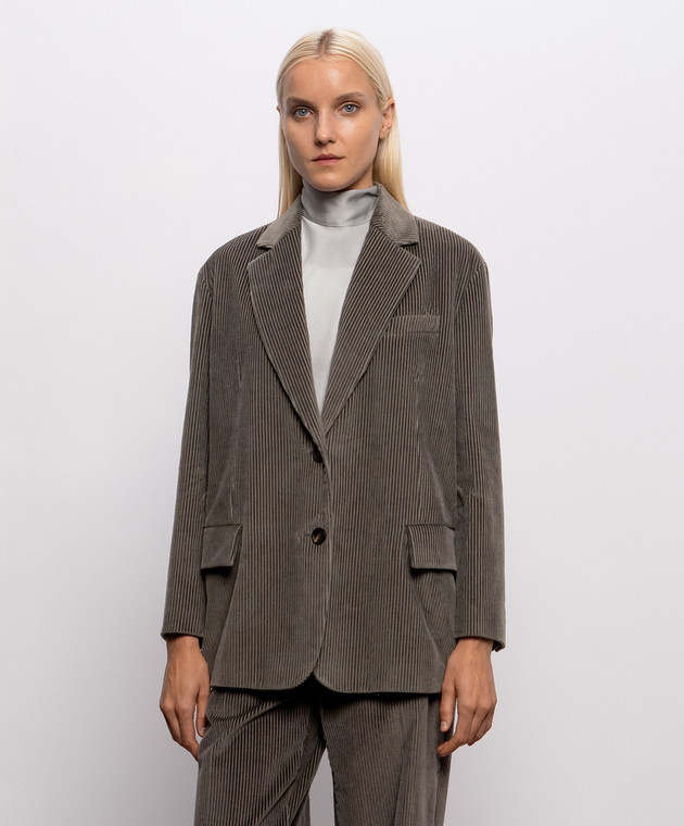 Brunello Cucinelli Зеленый двубортный вельветовый жакет MA1807105 изображение 3