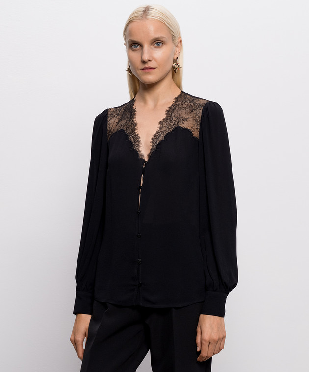 Twinset Черная блуза с кружевом 262TP2481 изображение 3