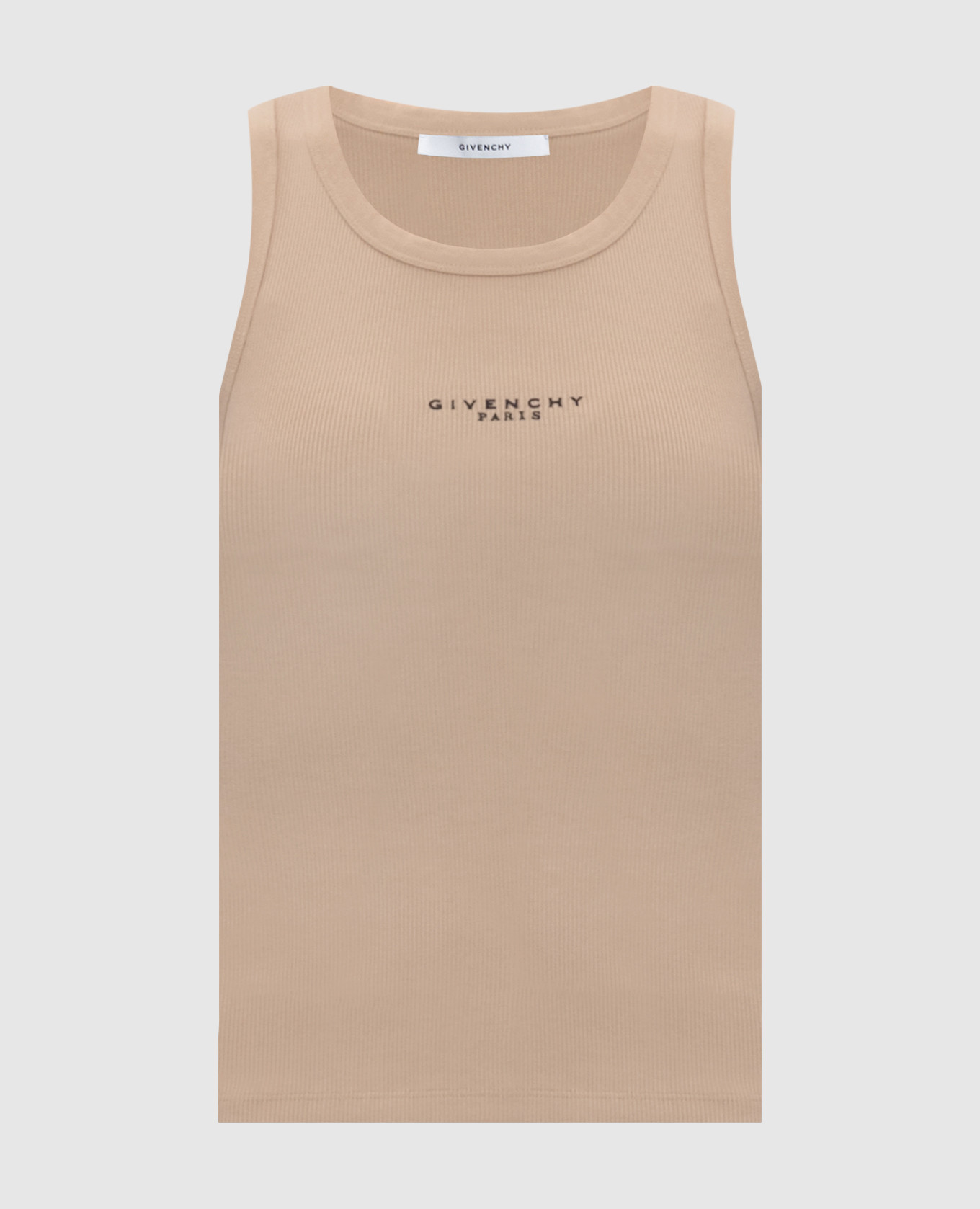 Бежевый топ в рубчике с логотипом