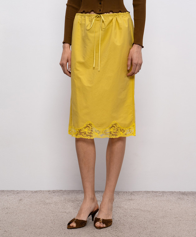 Saint Laurent Жовта спідниця із шовком з мереживом 856886Y7J24 зображення 3