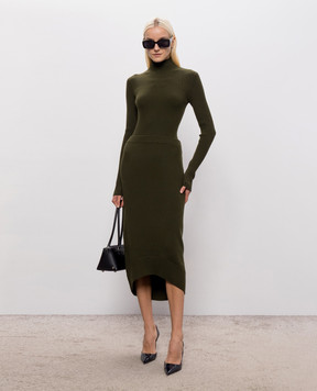 Victoria Beckham Зеленая юбка с шерстью мериноса в рубчик 1426KSK007725A
