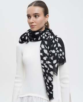 Givenchy Чорний палантин з вовни і шовку в анімалістичний принт 710010172001