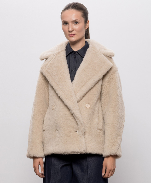 Max Mara Бежеве двобортне пальто ALCUNO з вовни та шовку MXMALCUNO зображення 3