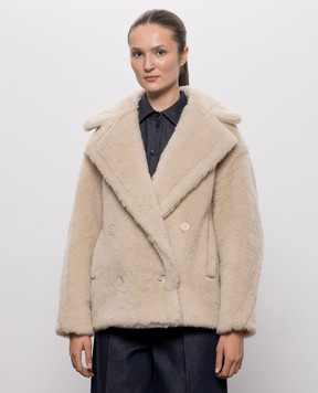 Max Mara Бежевое двубортное пальто ALCUNO из шерсти и шелка MXMALCUNO
