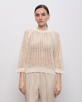 Peserico Бежевий ажурний джемпер з паєтками та бахромою A99047F0709110