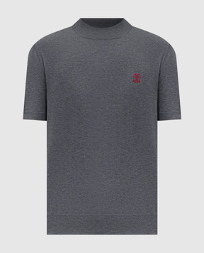 Brunello Cucinelli Сіра футболка з геральдичною вишивкою емблеми M29800104