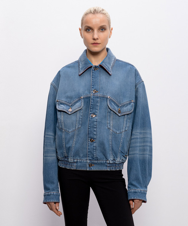 Versace Синяя джинсовая куртка с эффектом потертости 10236031A17921 изображение 3