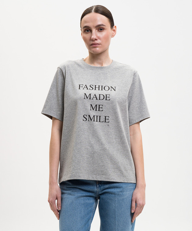 Victoria Beckham Сіра меланжева футболка з принтом 1226JTS007458A зображення 3