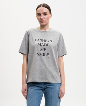 Victoria Beckham Сіра меланжева футболка з принтом 1226JTS007458A