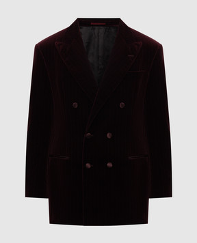 Brunello Cucinelli Бордовий двобортний оксамитовий смокінг-піджак MV463GS22