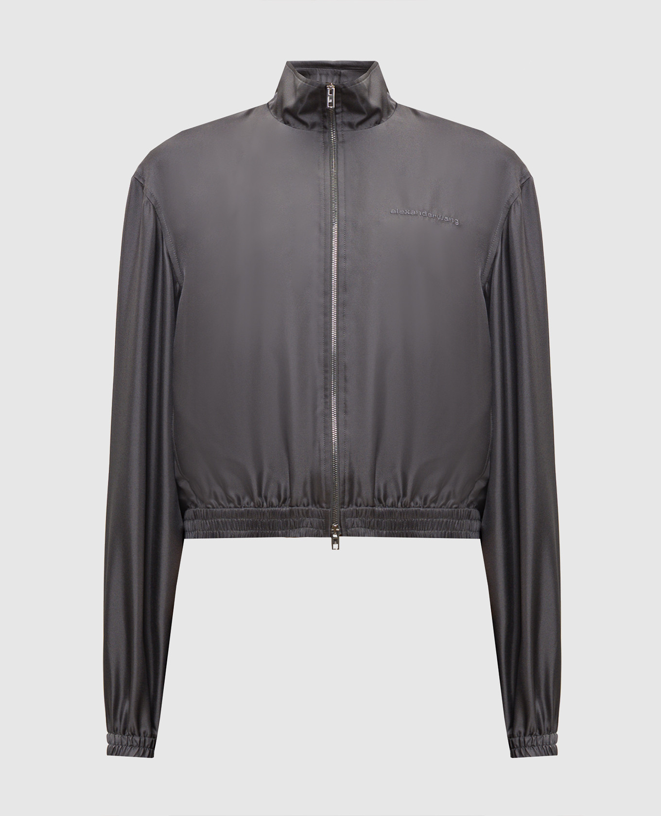 Сіра спортивна куртка із шовку з вишивкою логотипа
