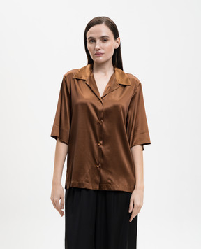 Solotre Коричневая блуза из шелка M1AB0093