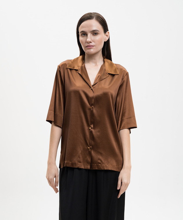 Solotre Коричнева блуза із шовку M1AB0093 зображення 3