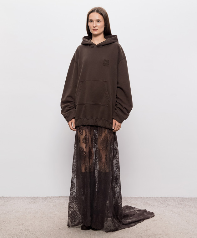 Giuseppe Di Morabito Milano Коричневое платье-худи с кружевом 07PFDR92116769 изображение 3