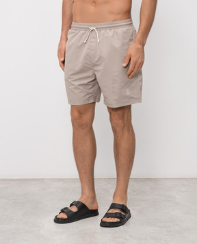 Brunello Cucinelli Бежевые шорты для плавания с вышивкой эмблемы MW817043