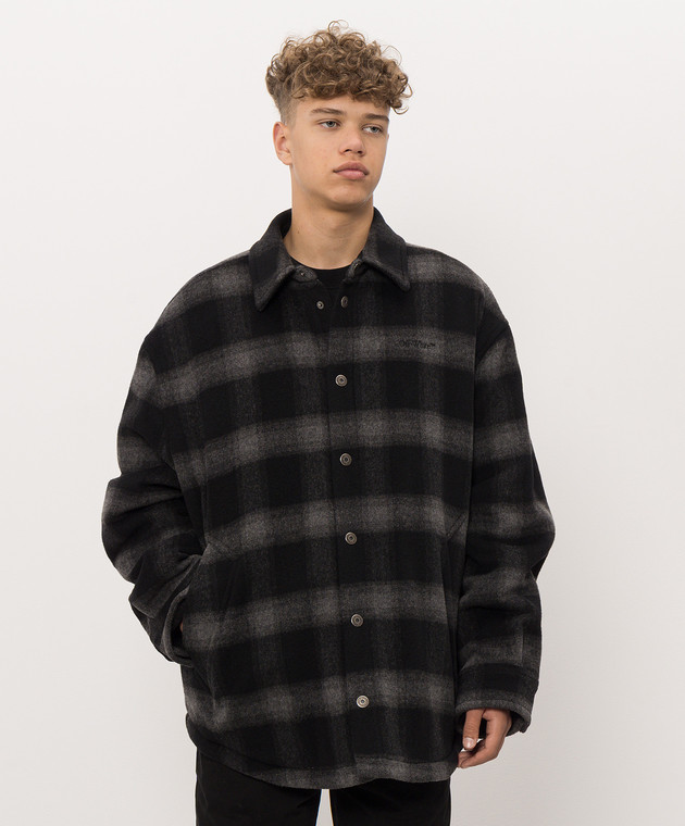 Off-White Сіре пальто в стилі сорочки в клітинку 44MER09TF26F001 зображення 3