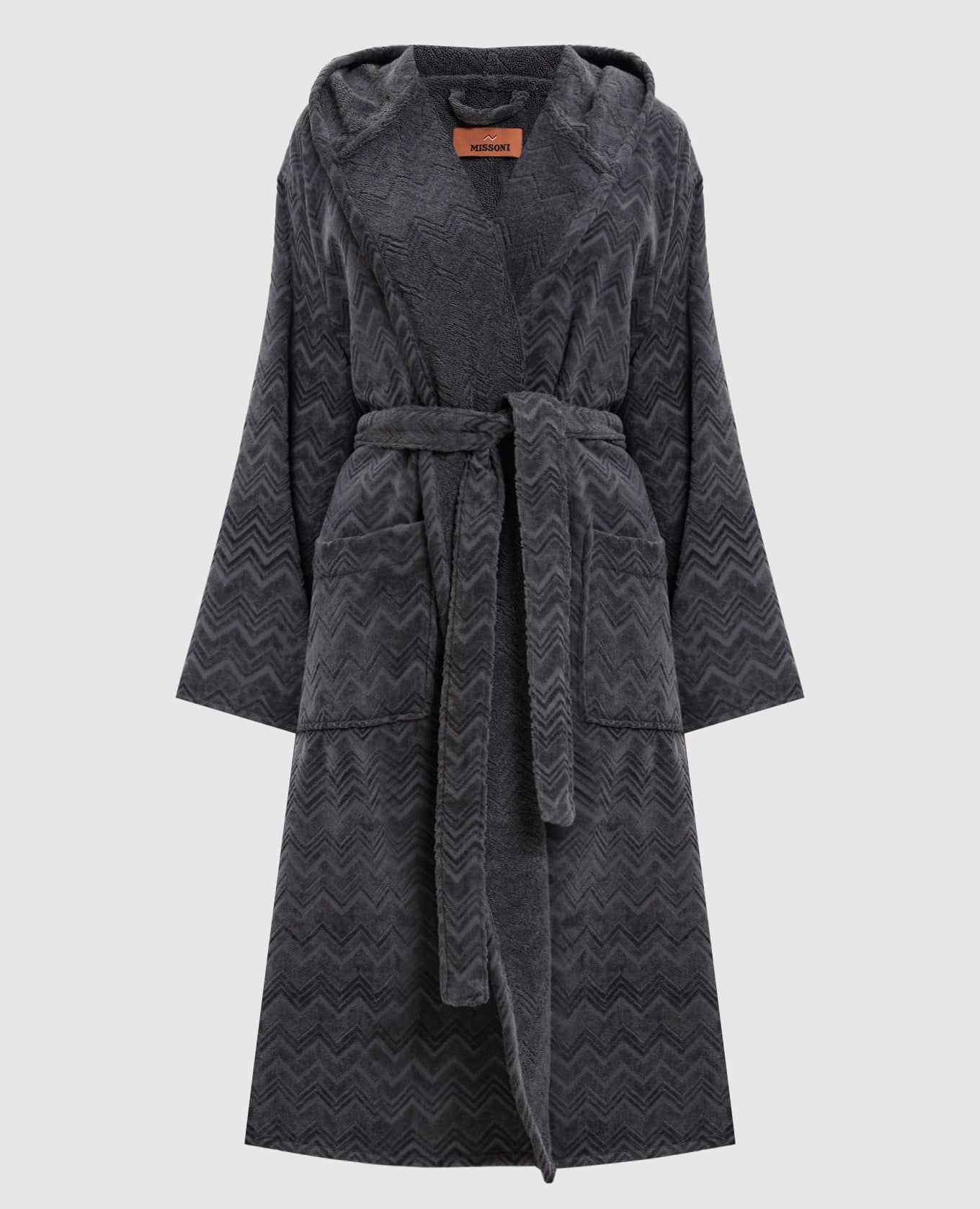 Серый махровый халат Chalk в брендовый узор