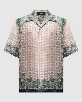 AMIRI Бежева сорочка із шовку в брендовий принт AMTOSH1095