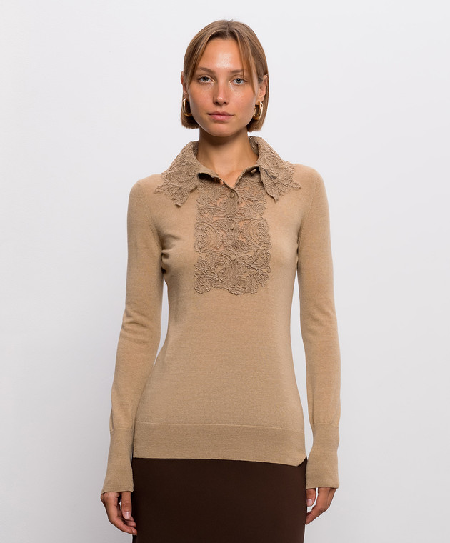 Ermanno Scervino Бежевый джемпер из шерсти с кружевом D495M311APATL изображение 3