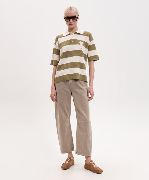 Ami Paris Зеленое поло в полоску с нашивкой FPL430KN0153 изображение 2