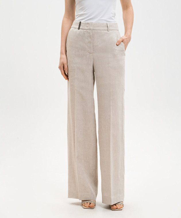 Peserico Бежевые брюки из льна P0433502629 изображение 3