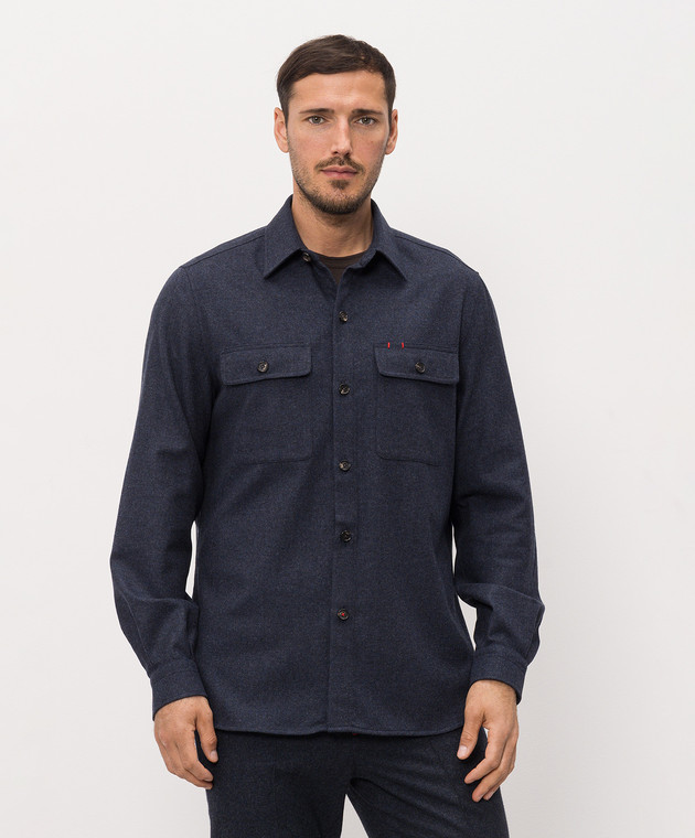 ISAIA Синя сорочка з вовни і кашеміру OSH009P9040 зображення 3