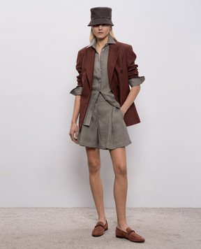 Brunello Cucinelli Коричневый двубортный жакет с льном MH1267094