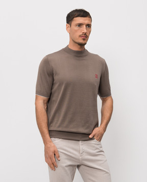Brunello Cucinelli Коричневые футболки с вышивкой эмблемы M29800104