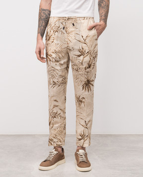 ISAIA Бежевые брюки из льна в принт PNC016C1110