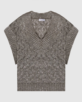 Brunello Cucinelli Жилет цвета хаки с шелком и льном MEA371112