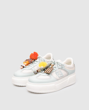 Fendi Белые кожаные кроссовки Match с подвеской 8E8721B181