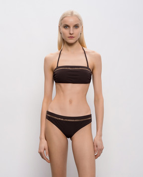 Brunello Cucinelli Коричневий ліф від купальника з ланцюжком моніль MQ965VS500