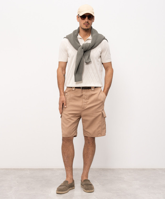 Brunello Cucinelli Поло кольору айворі в геометричний візерунок M29806505P зображення 2