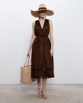 Twinset Коричнева сукня міді з мереживом 261TT2250