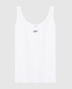 Off-White Белая майка в рубчике с вышивкой логотипа 2FA00672T