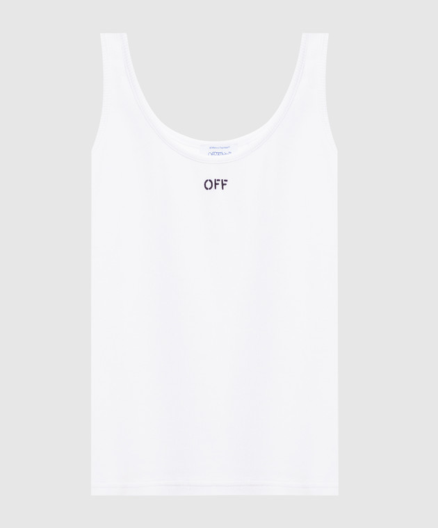 Off-White Белая майка в рубчике с вышивкой логотипа 2FA00672T