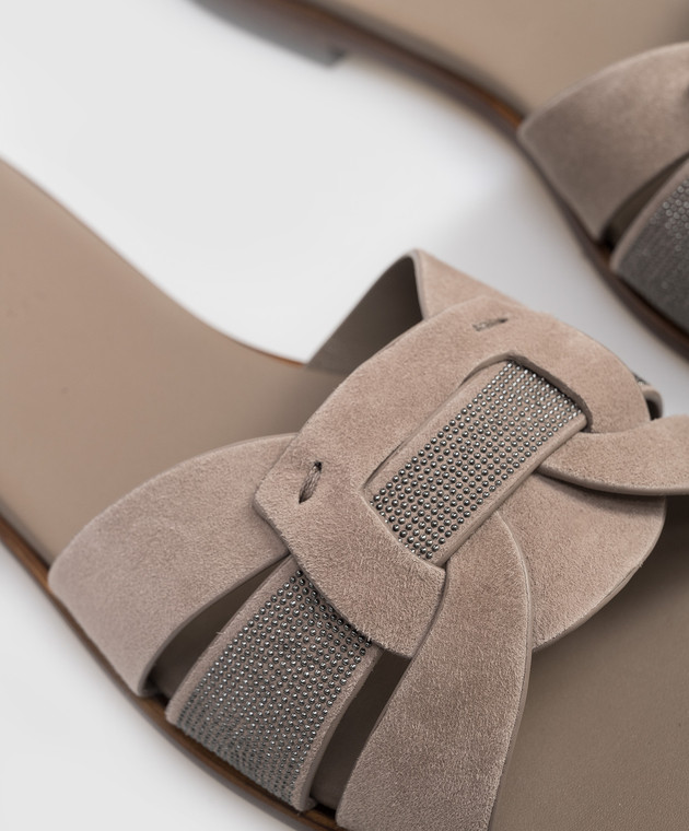 Doucal's Бежеві замшеві шльопанці з ланцюжком моніль DD8906DEGNUF278 зображення 5