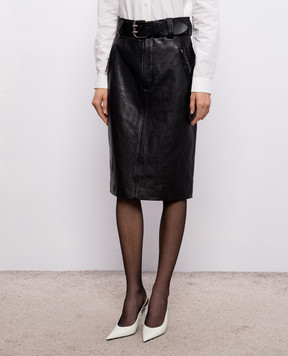 Saint Laurent Чорна шкіряна спідниця-олівець з поясом 865021YCVE2